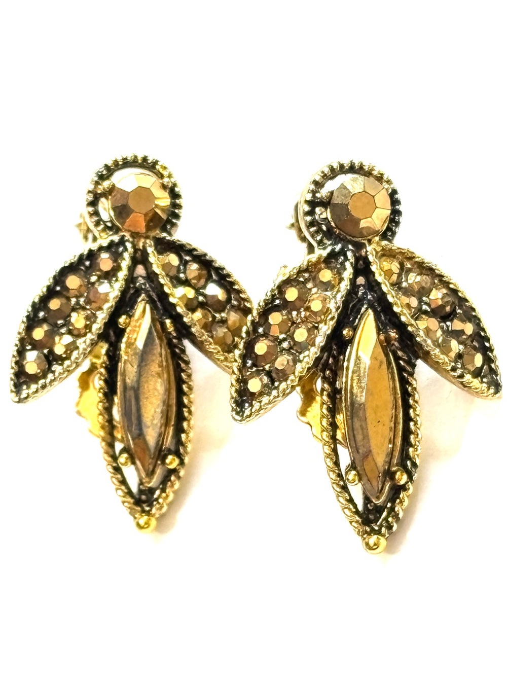 Hollycraft Signed Vintage 1950s Topaz Rhinestone Gold Tone Clip On Earrings